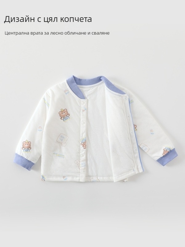 Детски памучен подплатен двукомплект за есенно-зимния сезон, унисекс, дебелен, принт Crown Bear