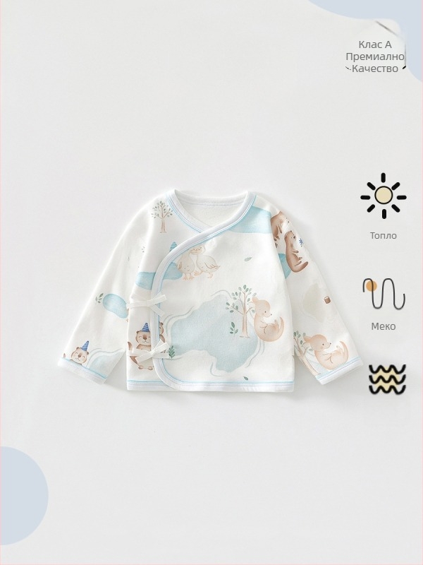 Новородено: Полуобратно памучно горнище с кръгло деколте, 100% памук, пролет–есен, 0–12 м