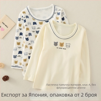 Детска блуза за момчета с дълги ръкави, дизайн анимационно мече, 95% памук, кръгло деколте, за деца 3–8 години (100–140 см)