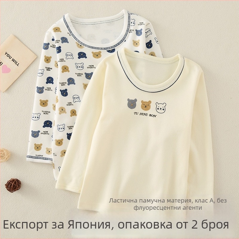 Детска блуза за момчета с дълги ръкави, дизайн анимационно мече, 95% памук, кръгло деколте, за деца 3–8 години (100–140 см)