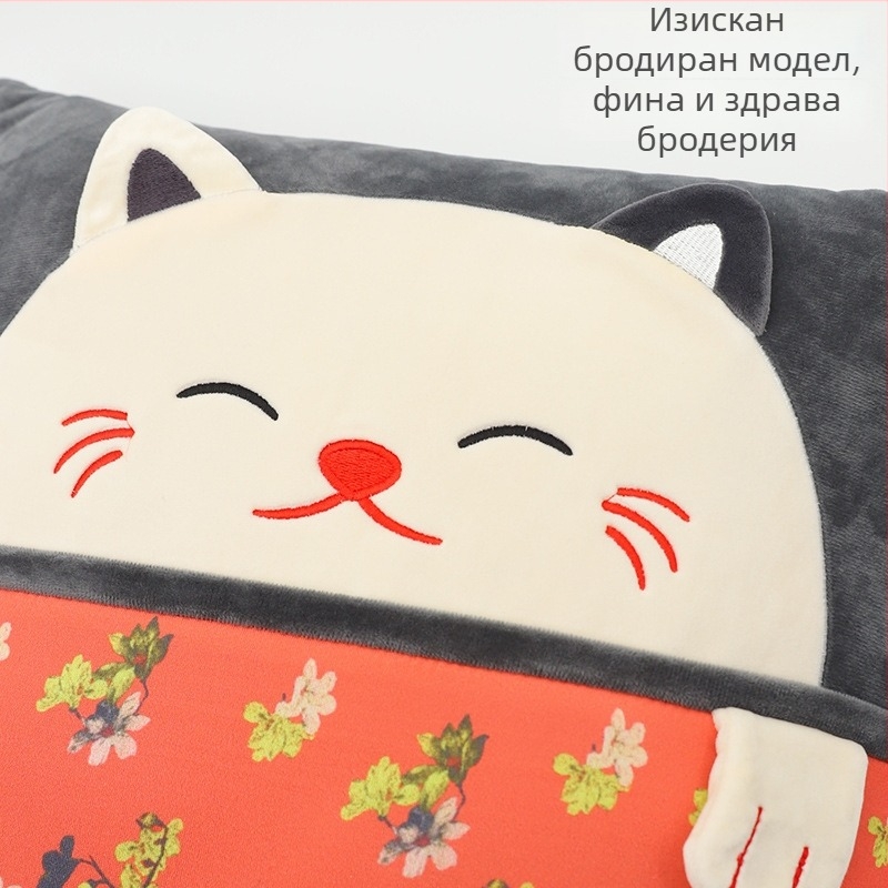 Leisure House Възглавничка-покривало с карикатурни животни, двойно използване, полиестерова обвивка, пълнеж ПП памук, бродиран мотив