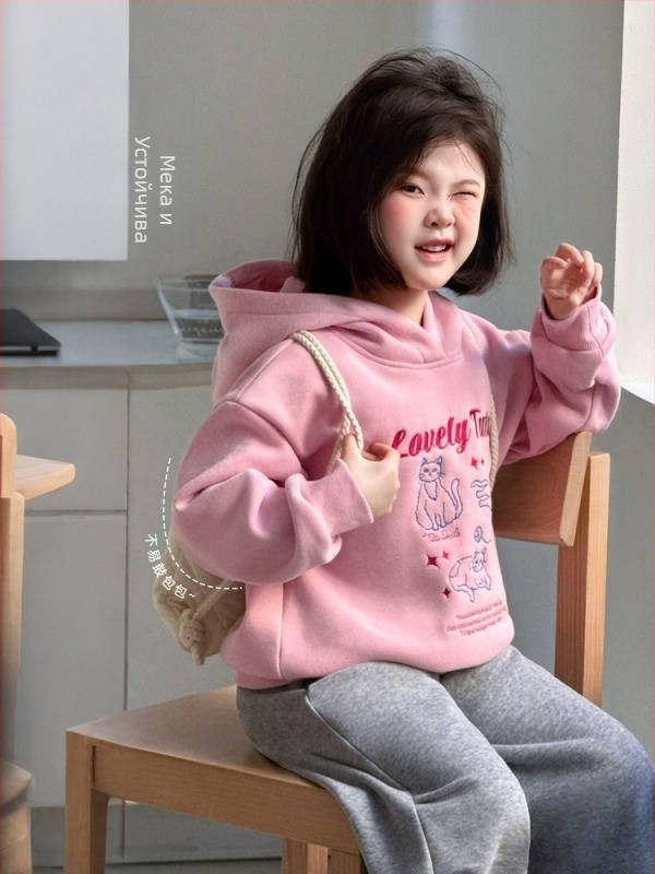 Худи за момичета (зимно-есенно; памук 60,7%; картина с анимационни герои и букви)