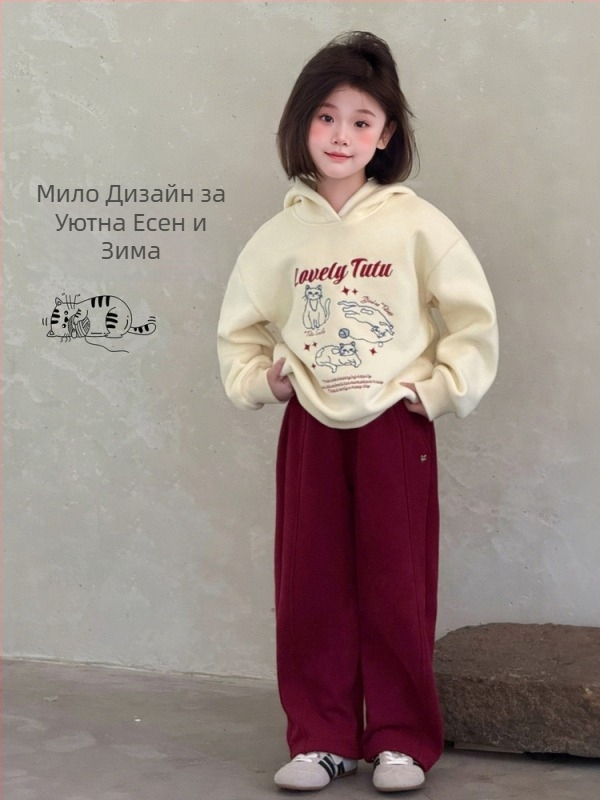 Худи за момичета (зимно-есенно; памук 60,7%; картина с анимационни герои и букви)