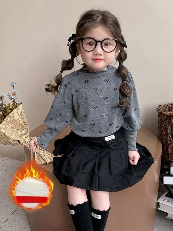 Момичешки флисов базов топ, корейски стил, висока яка, памучен флис, зима