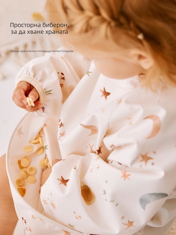 Детски лигавник за хранене с дълги ръкави – карикатурен мотив, водоустойчив, антиизцапване, подходящ за новородени 0–1 година