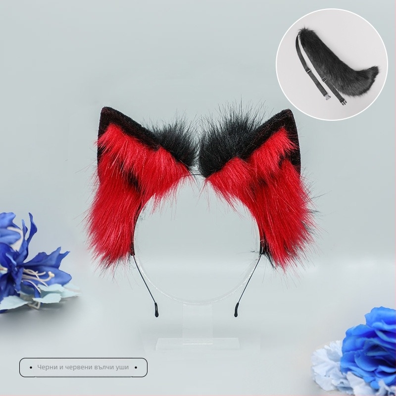 Плюшена лента за глава с ушички на звяр, ръчна изработка, карикатурен вълчи дизайн, унисекс