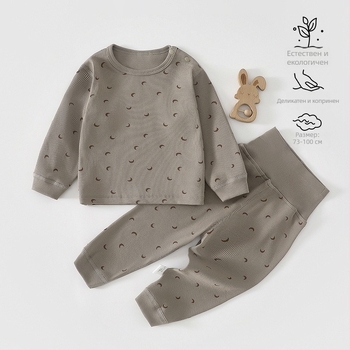 Детски двучастов памучен комплект за домашно облекло: горнище с кръгла яка и долнище, унисекс, за възраст 1–3 г, пролет-есен, карикатурен принт