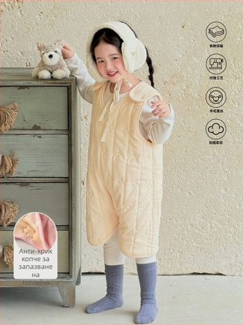 Детски топъл пижамен гащеризон за спане - дебел плат, полиестер 90%, Wool Silk плат, меко обработване, за деца 3–8 години