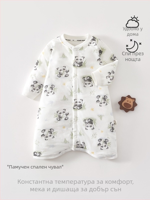 Спален чувал за бебета и малки деца, с постоянна температура, удебелен чист памук външен слой и подплата, пълнеж полиестер, карикатурен принт, подходящ за зимно/пролетно/есенно използване, за новородени до 3 години