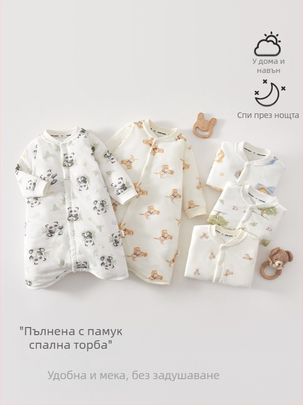 Спален чувал за бебета и малки деца, с постоянна температура, удебелен чист памук външен слой и подплата, пълнеж полиестер, карикатурен принт, подходящ за зимно/пролетно/есенно използване, за новородени до 3 години