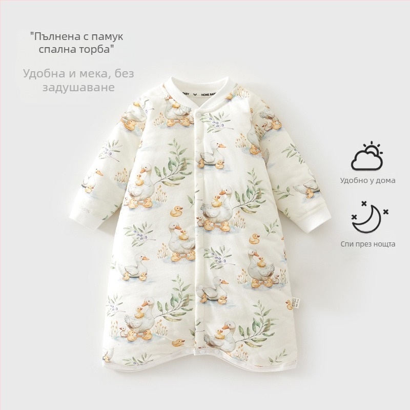 Спален чувал за бебета и малки деца, с постоянна температура, удебелен чист памук външен слой и подплата, пълнеж полиестер, карикатурен принт, подходящ за зимно/пролетно/есенно използване, за новородени до 3 години
