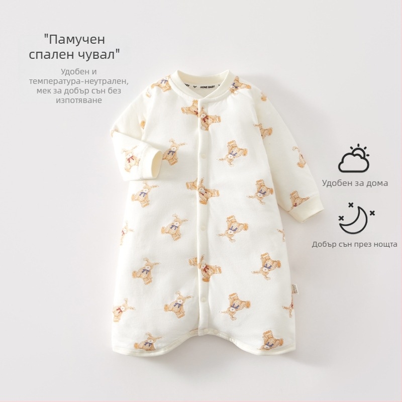 Спален чувал за бебета и малки деца, с постоянна температура, удебелен чист памук външен слой и подплата, пълнеж полиестер, карикатурен принт, подходящ за зимно/пролетно/есенно използване, за новородени до 3 години