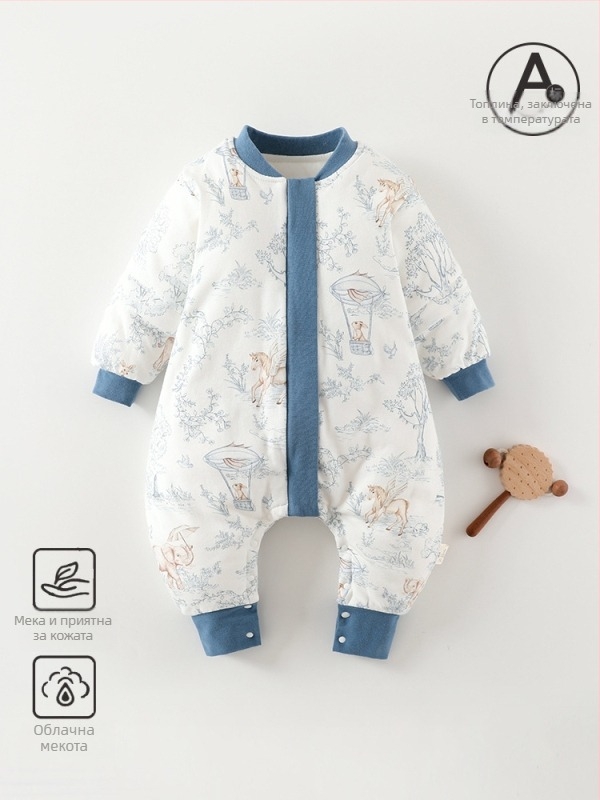 Бебешки спален чувал със разделени крачета, сваляеми ръкави, дебелен памук над 95% с пълнеж от полиестер, подходящ за зима и есен