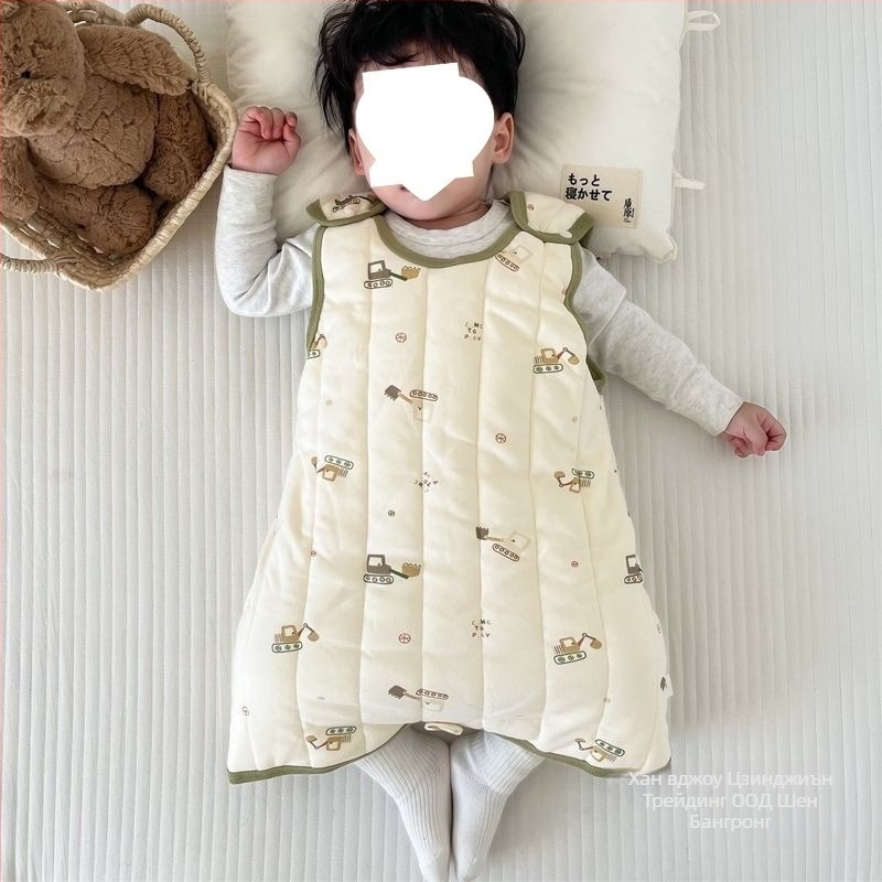 Безръкав спален бодик за бебета с quilt плат от чист памук, пълнеж кашмир, памучна подплата, анимационен стил