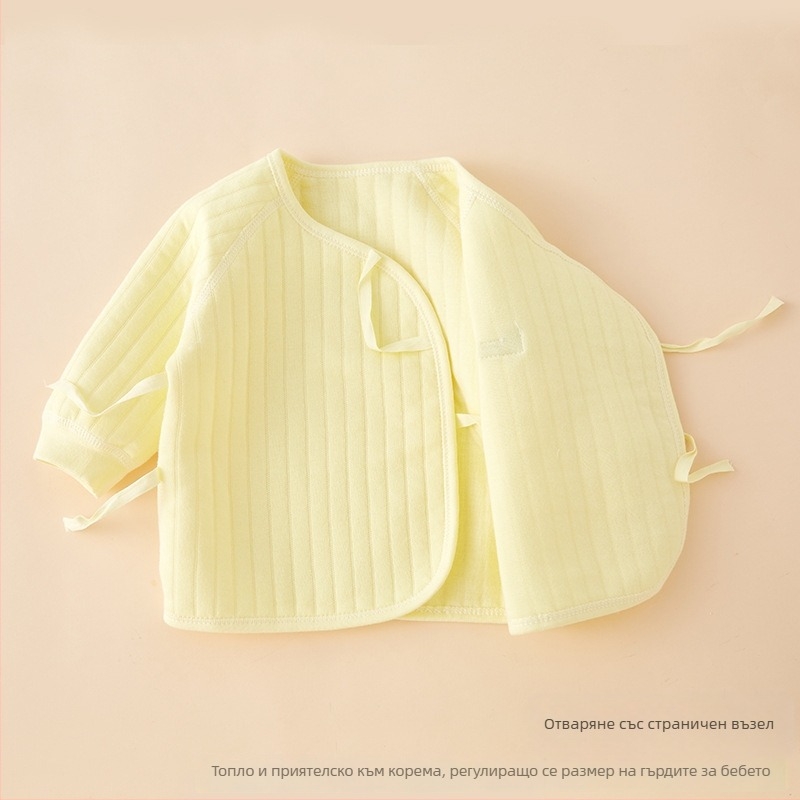Новородено двукомпонентен памучен подплатен топъл термобельо комплект, кръгла яка, унисекс, 0–12 месеца
