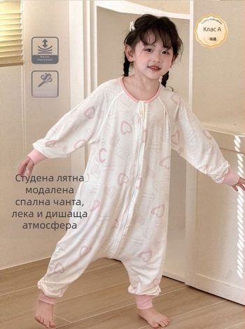 Mo Ximo Детска лятна пижама от модал със разделени крака, тънка материя, влагоотвеждаща, карикатурен принт