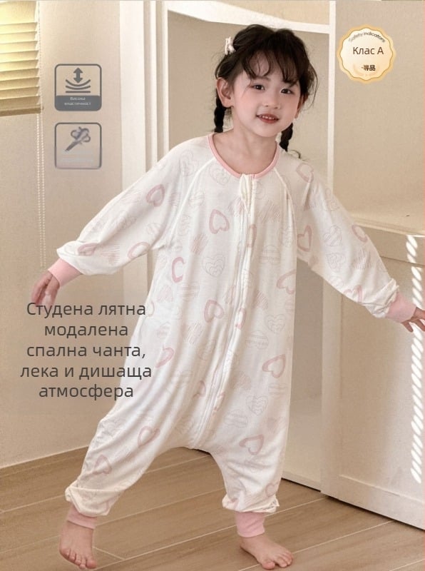 Mo Ximo Детска лятна пижама от модал със разделени крака, тънка материя, влагоотвеждаща, карикатурен принт