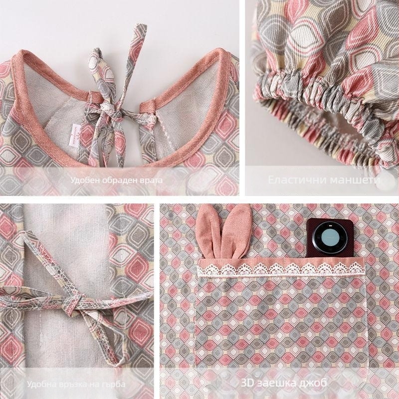 Дамска платнена престилка с дълги ръкави, устойчива на петна и издръжлива, кухненско работно облекло