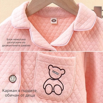 Есенно-зимни детски пижами, трислойна подплата, унисекс, за деца 3–8 г., домашно облекло, casual стил, топли