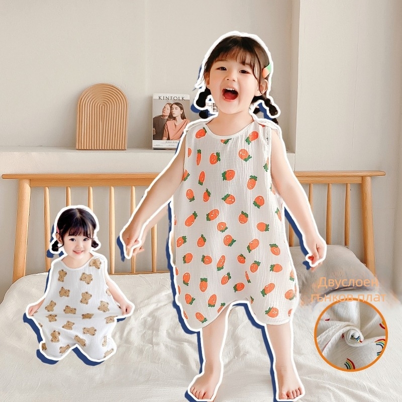 Лятна памучна жилетка за спане с карикатурен мотив, за деца 1–3 г, влагоотводяща