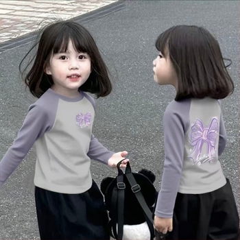 Детска памучна тениска с дълъг ръкав за момичета, кръгла яка, мультяшен принт, 100% памук, влагоотводяща