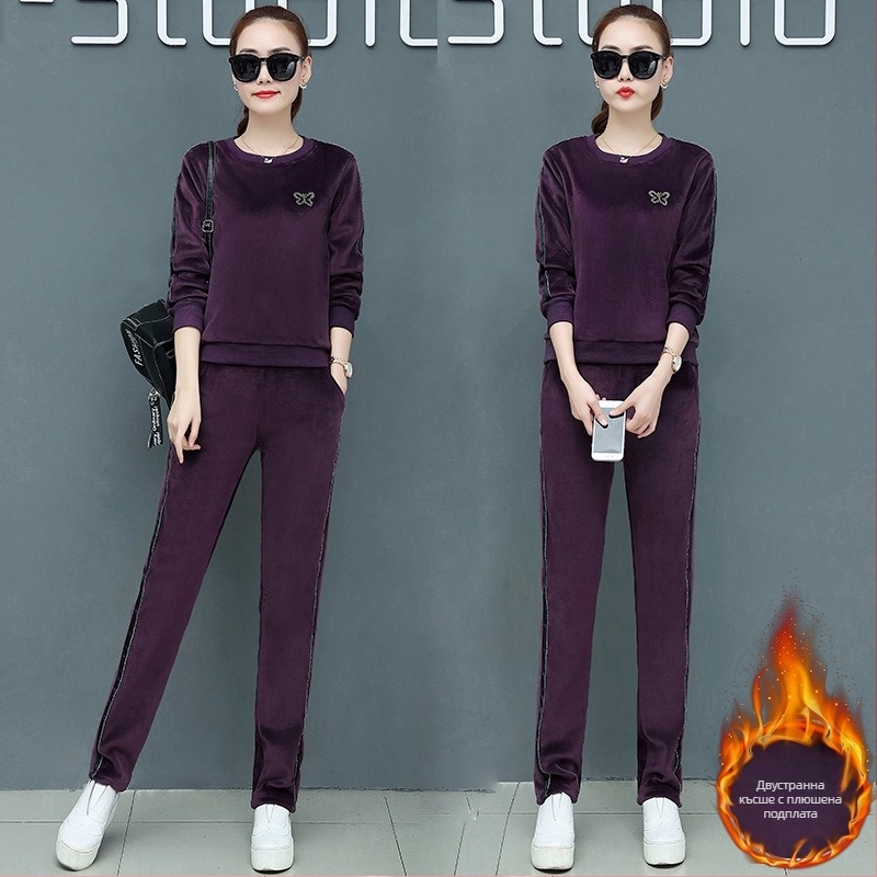 Дамски костюм от бархат за ежедневието с черепен модел и бродерия, полиестерна основа (есен 2022)