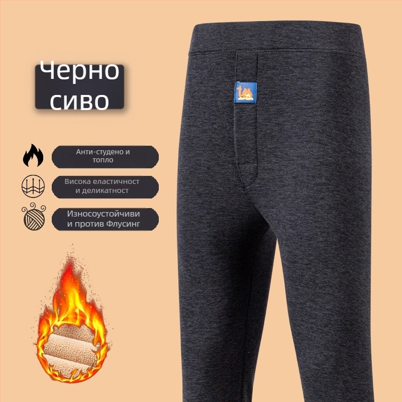 Мъжки термолеггинси с camel hair velvet, висока талия, топли и дебели базови панталони, едноцветни, еднослойни, 90–95% полиестер, 251–300 г/м²