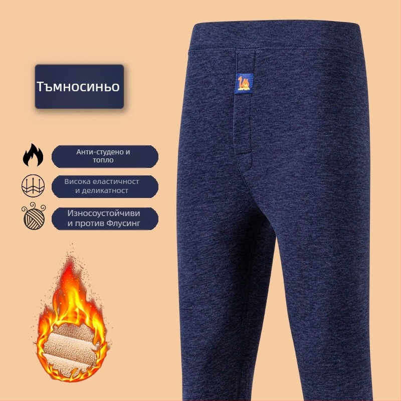Мъжки термолеггинси с camel hair velvet, висока талия, топли и дебели базови панталони, едноцветни, еднослойни, 90–95% полиестер, 251–300 г/м²