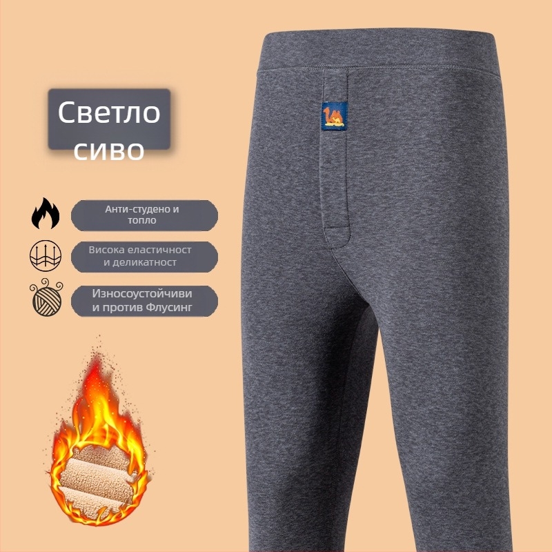 Мъжки термолеггинси с camel hair velvet, висока талия, топли и дебели базови панталони, едноцветни, еднослойни, 90–95% полиестер, 251–300 г/м²