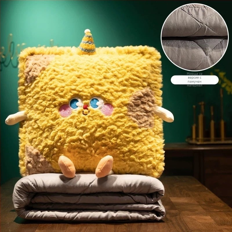 Автомобилна възглавничка‑одеяло 2‑в‑1 за почивка в офиса и комфорт на задната седалка – външен материал: плюшено велур, бродирано и квилтирано, пълнеж: полиестер