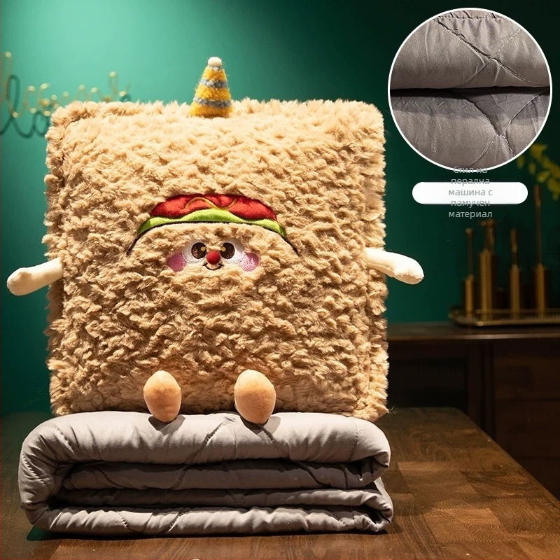 Автомобилна възглавничка‑одеяло 2‑в‑1 за почивка в офиса и комфорт на задната седалка – външен материал: плюшено велур, бродирано и квилтирано, пълнеж: полиестер