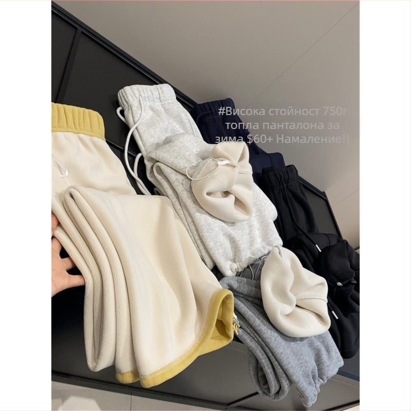 Жени зимни панталони с подплата от флийс, супер дебели, микроеластични, естествена талия, прав крак