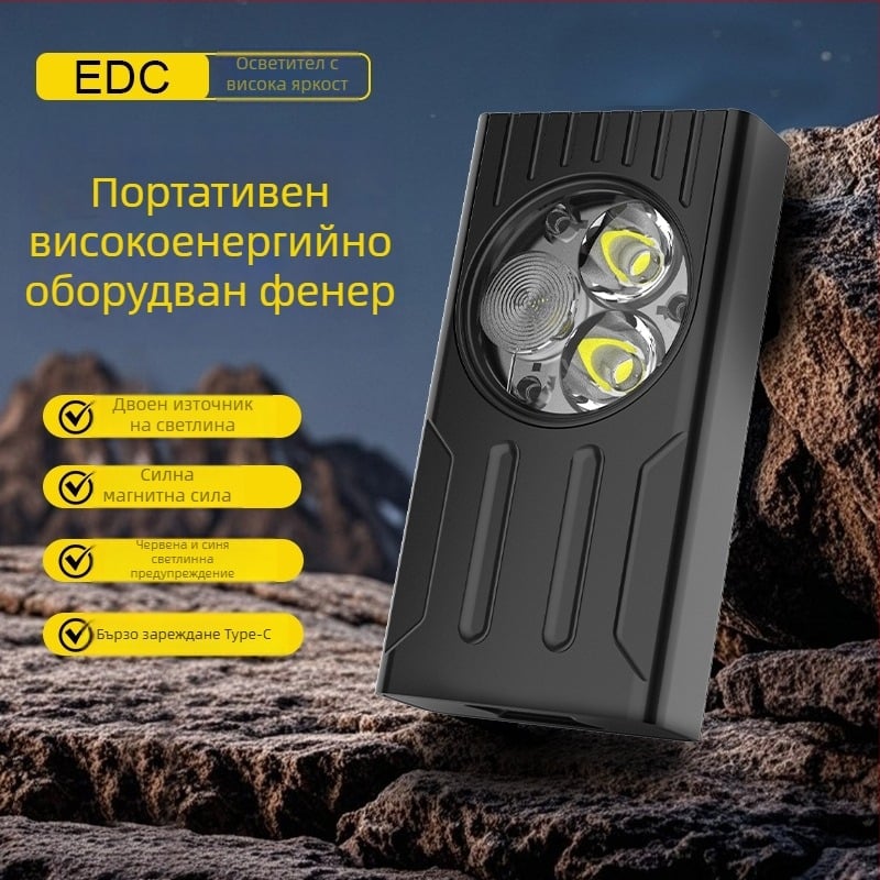 Магнитна мини работна лампа EDC, 5W LED, 400 lm, Type-C бързо зареждане, 120° лъч, обхват 50 m