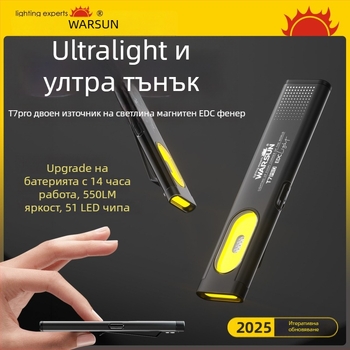 Wolson T7Pro ръчен фенер, 10W, 360° светлинен ъгъл, обхват 100 м, алуминиева сплав, за открито
