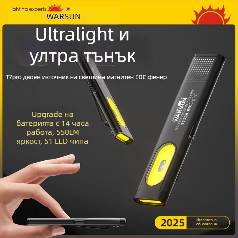 Wolson T7Pro ръчен фенер, 10W, 360° светлинен ъгъл, обхват 100 м, алуминиева сплав, за открито