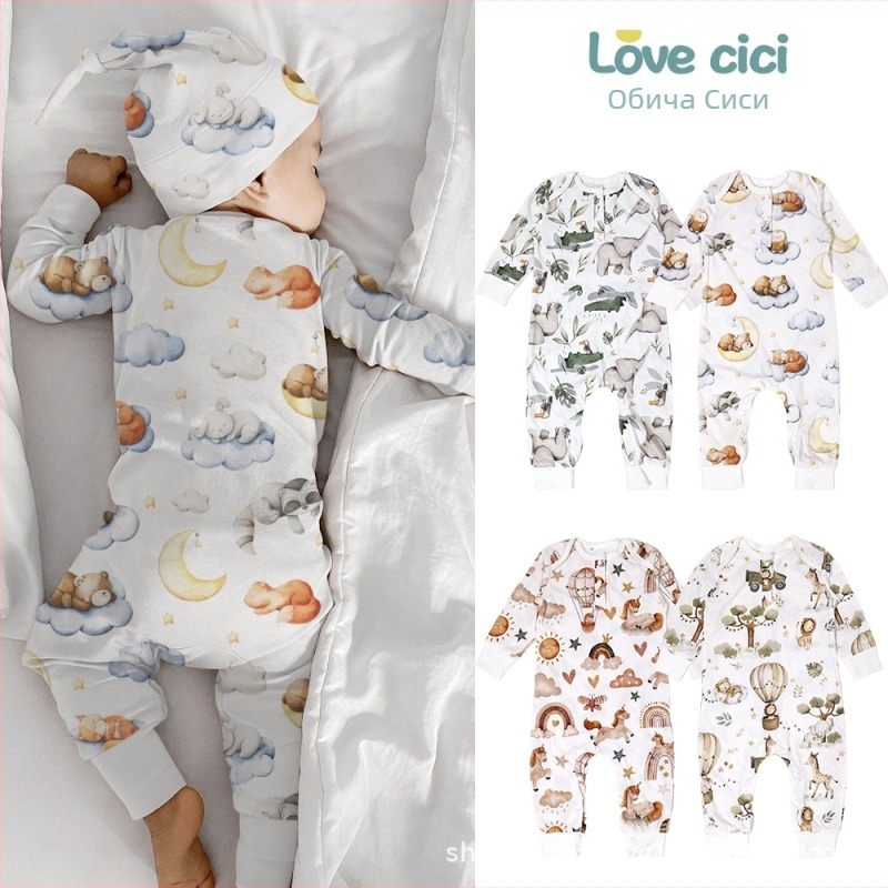 Спален чувал за бебета и деца до 3 години, памучна материя, подплата и пълнеж 100% памук, дълги ръкави, животински принт