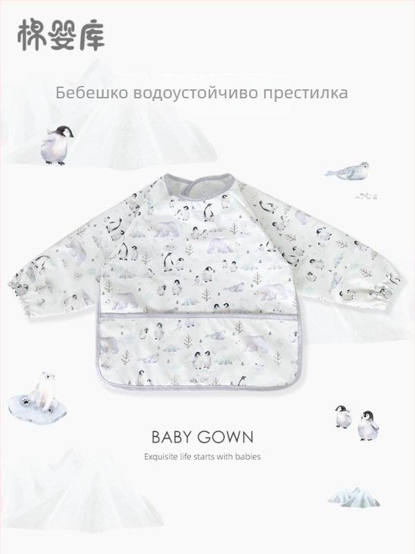 Унисекс бебешки лигавник за хранене с дълги ръкави, водоустойчив, 100% полиестер, ръчно изрисуван модел, четири сезона, за деца 1–3 г