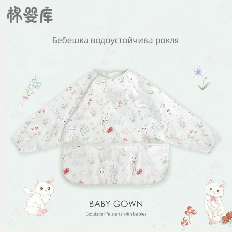 Унисекс бебешки лигавник за хранене с дълги ръкави, водоустойчив, 100% полиестер, ръчно изрисуван модел, четири сезона, за деца 1–3 г