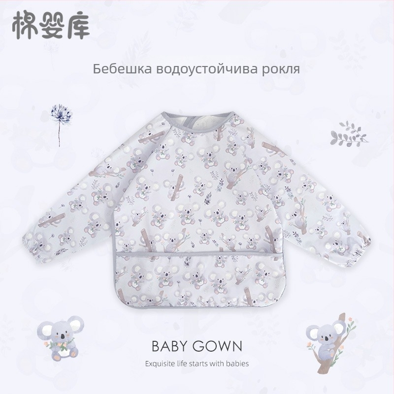 Унисекс бебешки лигавник за хранене с дълги ръкави, водоустойчив, 100% полиестер, ръчно изрисуван модел, четири сезона, за деца 1–3 г