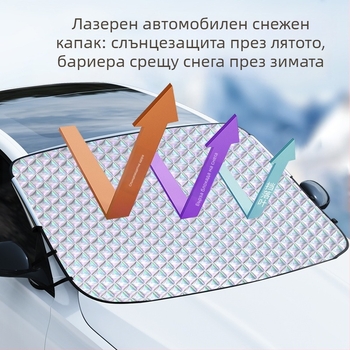 Защитно покривало за предното стъкло на автомобил при сняг — телескопично монтиране, универсален монтаж, материал Laser Titanium Silver+, градиентен дизайн, прост стил