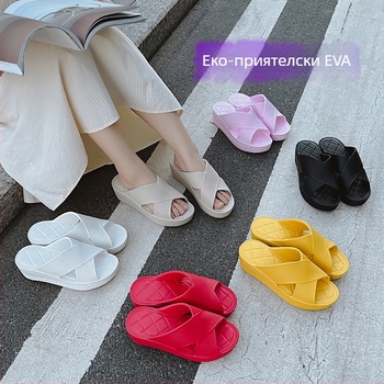 Дамски сандали за външно носене, кръгъл нос, EVA горна част и подметка, клиновиден ток, корейски стил с една лента