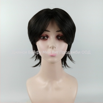 Мъжка перука с къса права коса, термоустойчива синтетична нишка, модел 329, челка с централно разделение, може да се боядиса, подходяща за cosplay