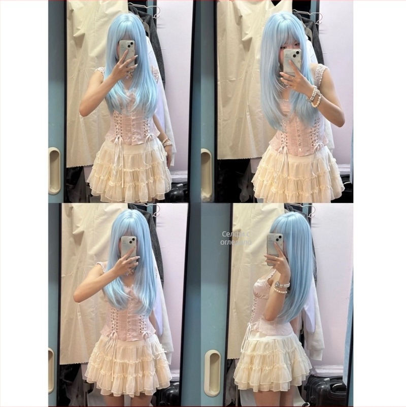 Дълга права перука с qi бретон, естествен стил, термоустойчиви влакна, покрива цялата глава