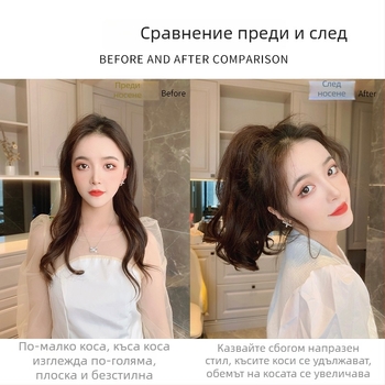 Перука с клип за опашка, външно завита във корейски стил с микро къдрици, модерен и подмладяващ вид; Материал на косата: термоустойчиви влакна; Стил на опашката: коса в пакет; Модел: Grab clip eversion; Обработка: механизъм