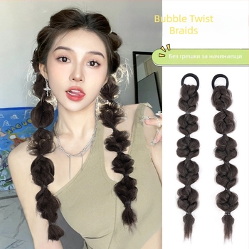 Понитайл перука за жени – естествени боксови плитки, плитки лантерни, двойна опашка; термоустойчива нишка; механизъм на обработка; произход Хенан.