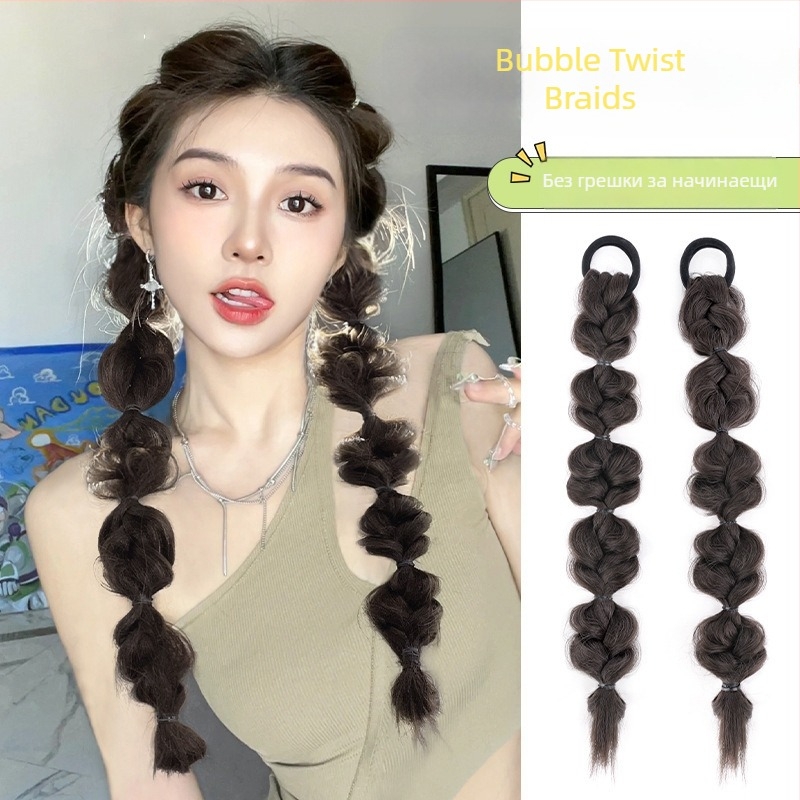 Понитайл перука за жени – естествени боксови плитки, плитки лантерни, двойна опашка; термоустойчива нишка; механизъм на обработка; произход Хенан.