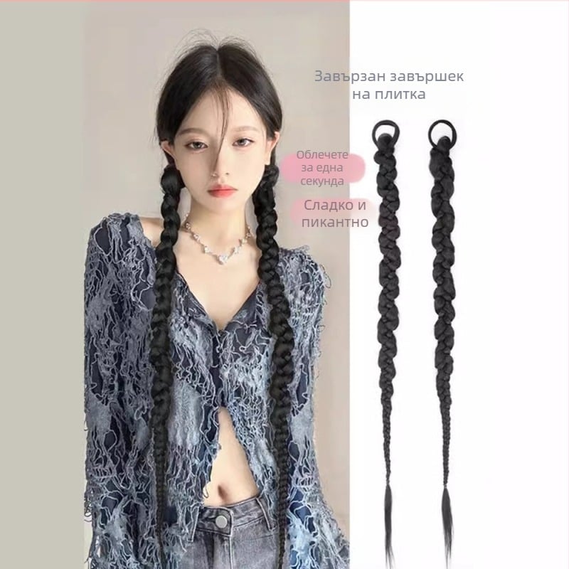 Перука с опашка и пънк плитка, дълга коса, термоустойчива синтетика, боядисване без топлина, Kaifei Beauty