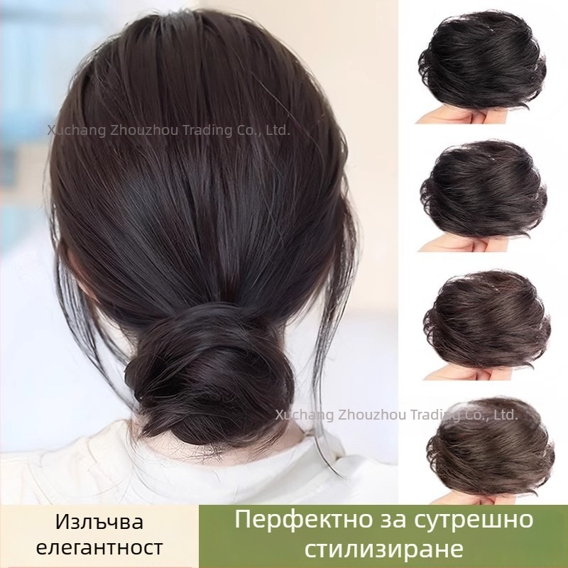 Парик за кок с естествена коса и пръстен за коса, естествен вид, механична обработка