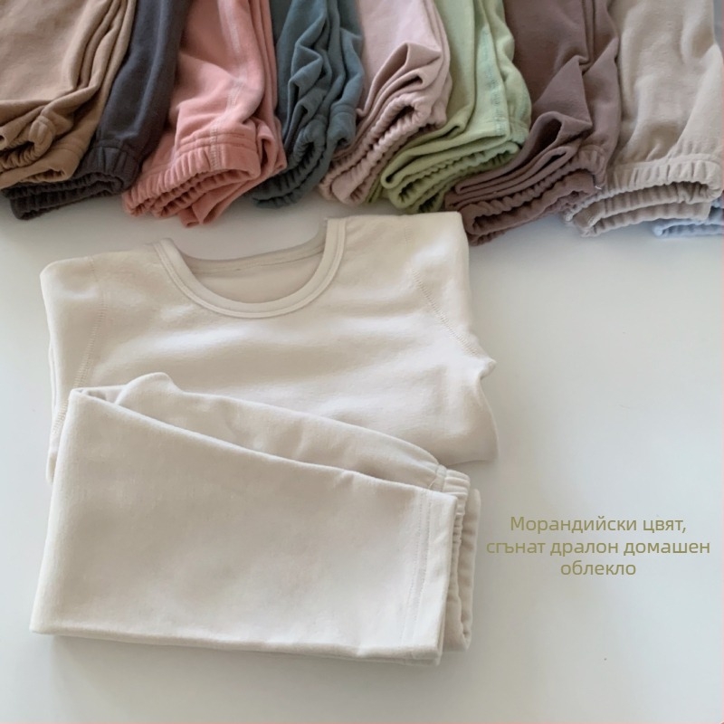 Детски домашен комплект облекло, памучен бленд (90% памук), унисекс, за деца 3–8 години, есенно-зимно