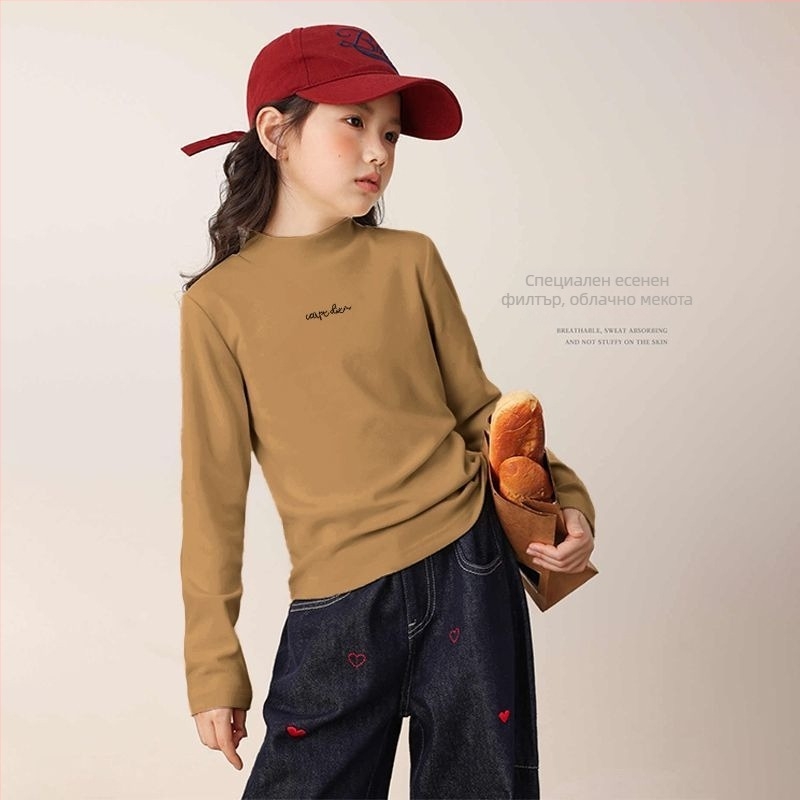 Горнище за момичета с дълги ръкави и полутърнкова яка, мек обработен полиестер 95%, за деца 3–8 години, зимен стил